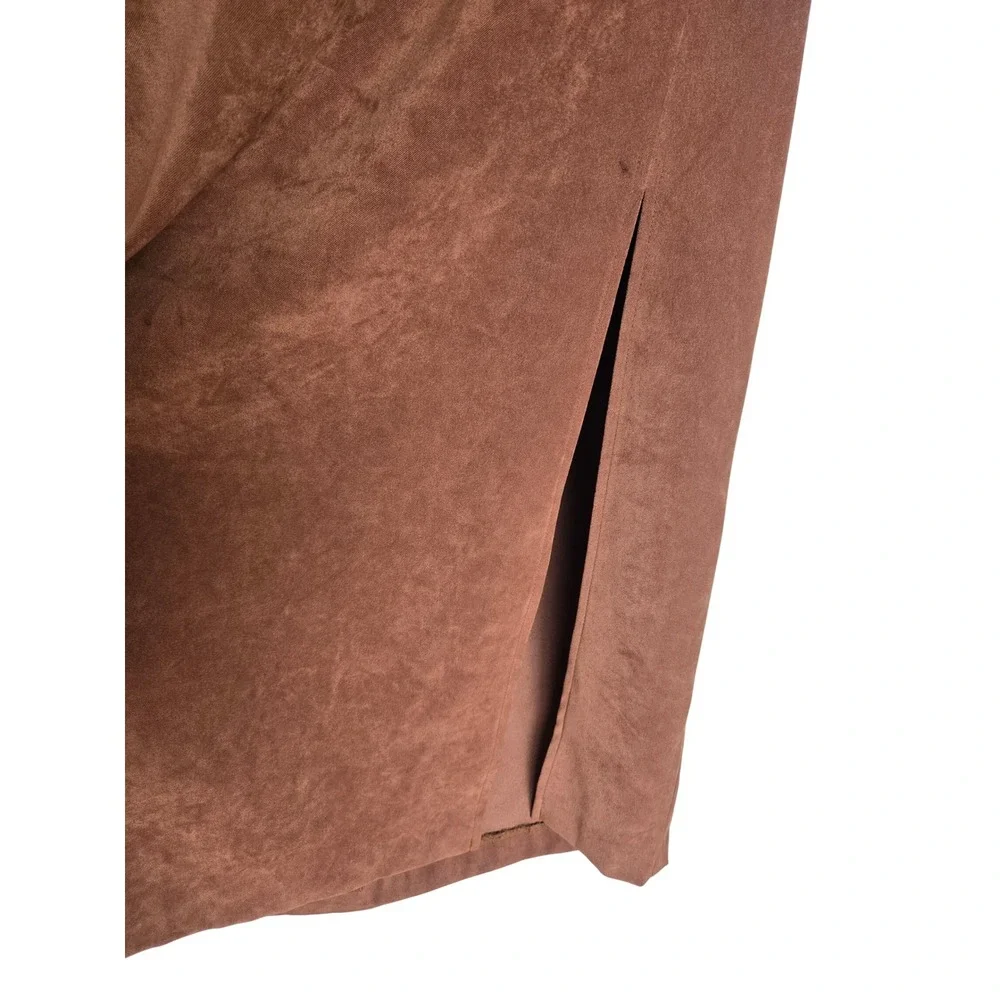 Vintage Y2K Brown Column Maxi Skirt 6 Side Slit Minimalist Fallcore Office Siren